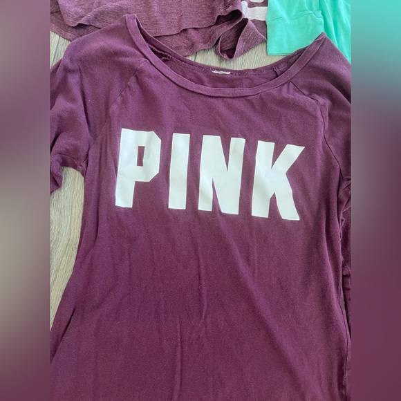 PINK Victoria's Secret Womens XS Long Sleeve Tees - Maroon, Teal, and Burgundy - Picture 2 of 4